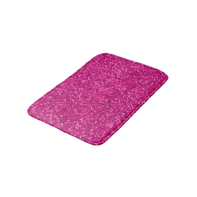 Hot Pink Glitter Pattern Look | Girly Glamour Bath Mat (Angled)