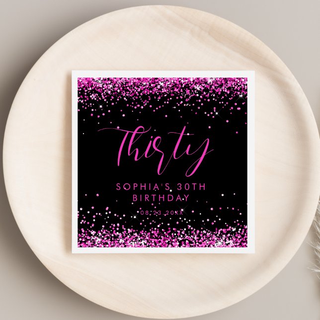 Hot Pink Glitter Personalised Birthday Party  Napkin (Creator Uploaded)