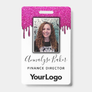 Hot Pink Glitter Professional CNA Nurse Photo Name ID Badge