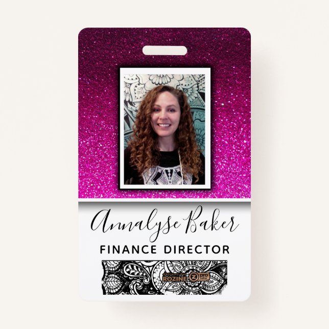 Hot PInk Glitter Professional CNA Nurse Photo Name ID Badge (Front)