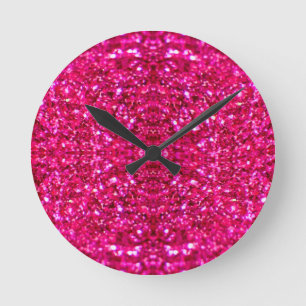 hot pink glitter round clock