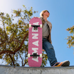 Hot Pink Glitter skateboard personalized name