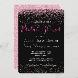 Hot Pink Glitter Sparkle Bridal Shower Invitation