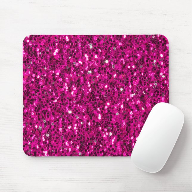 Hot pink glitter sparkles faux mouse pad (With Mouse)