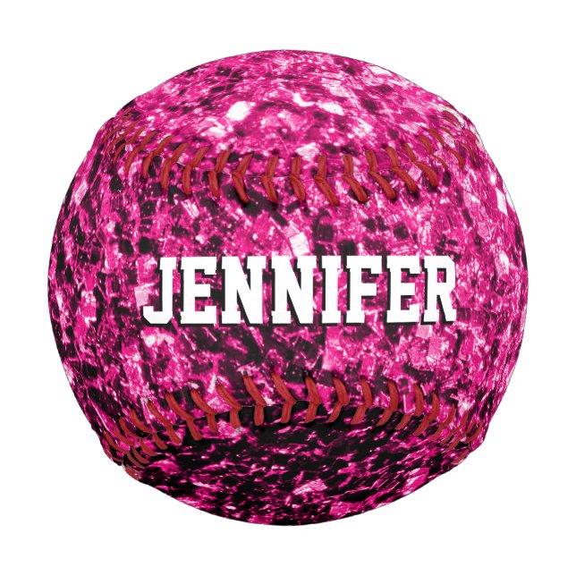 Hot pink glitter sparkles Your name Team Baseball (Back)
