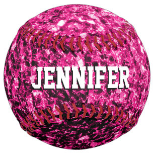 Hot pink glitter sparkles Your name Team Softball