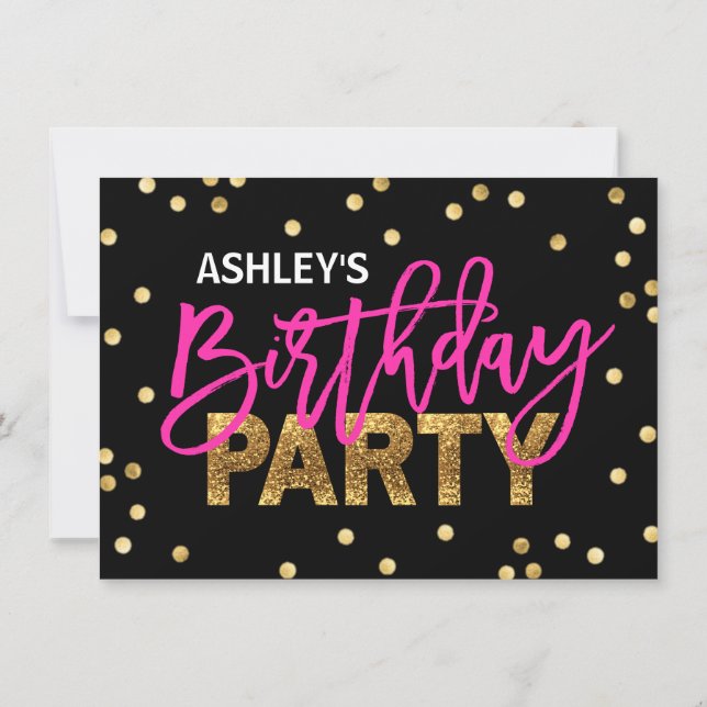 HOT Pink Glitter Tassels Girl BIRTHDAY PARTY Invitation (Back)