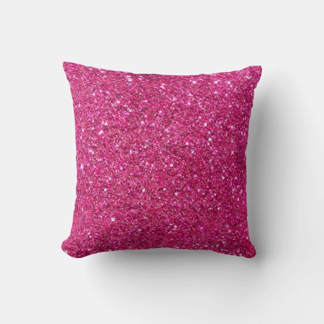 Hot Pink Glitter Throw Pillow (Front)