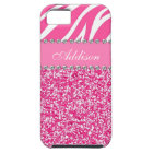 Hot Pink Glitter Zebra Print Rhinestone Girly Case