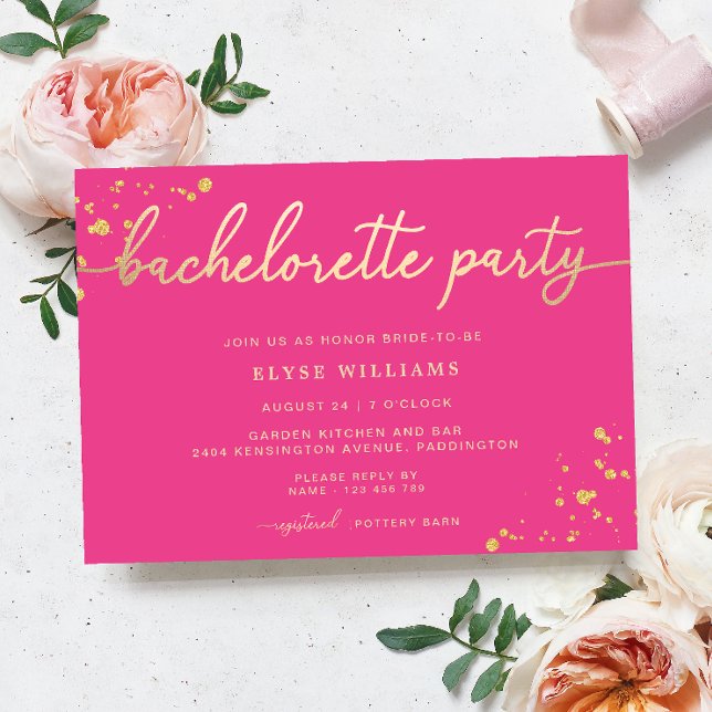 Hot Pink Gold Bachelorette Party Invitation (Creator Uploaded)