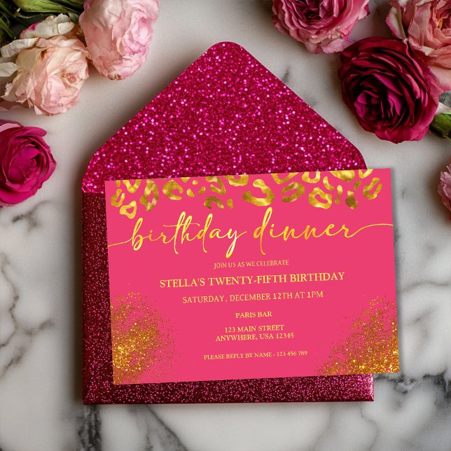 Hot Pink Gold Birthday Dinner Invitation (Creator Uploaded)