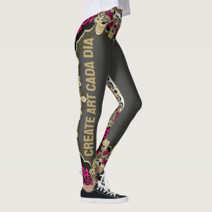 Hot Pink Gold Black Leggings