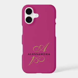 Hot Pink Gold Black Monogram Minimalist Modern 