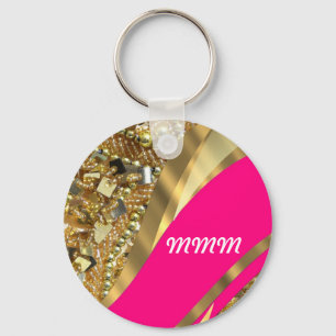 Hot pink & gold bling key ring