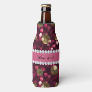 Hot Pink Gold Bokeh Faux Diamonds Personalised Bottle Cooler