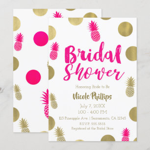 Hot Pink & Gold Dots & Pineapples Bridal Shower Invitation