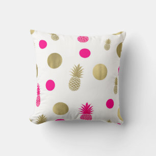 Hot Pink & Gold Dots & Pineapples Fun Summer Chic Cushion
