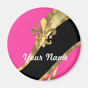 Hot pink & gold fleur de lys magnet