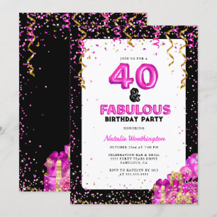 Hot Pink Gold Forty Fabulous 40th Birthday Invitation