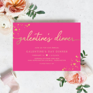 Hot Pink Gold Galentine's Day Dinner Invitation