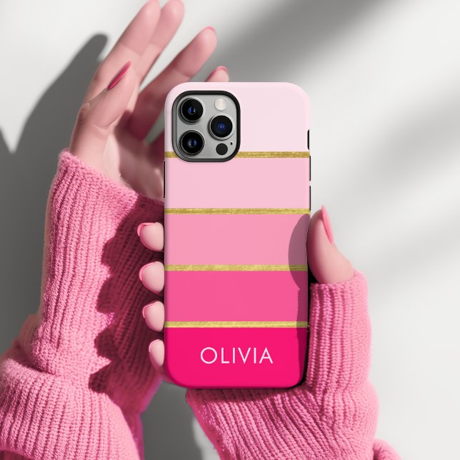 Hot Pink & Gold Girly Personalised (Personalized pink an gold stripe phone case)