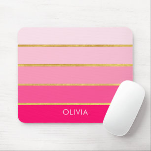 Hot Pink & Gold Girly Personalised Mouse Pad