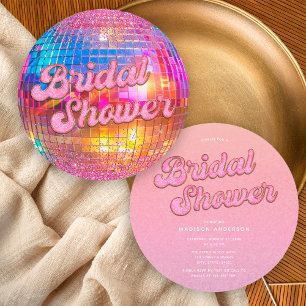 Hot Pink Gold Glitter Disco Ball Bridal Shower Invitation