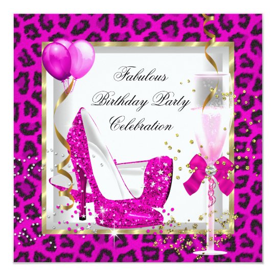 Hot Pink Gold Glitter High Heels Birthday Party Card