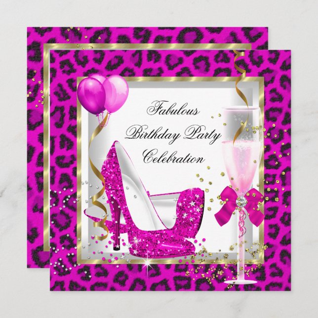 Hot Pink Gold Glitter High Heels Birthday Party Invitation (Front/Back)