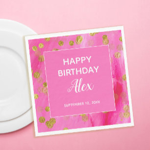 Hot Pink Gold Glitter Surprise Birthday Party Napkin