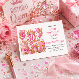 Hot Pink Gold Glitter Thirty Birthday Celebration Invitation