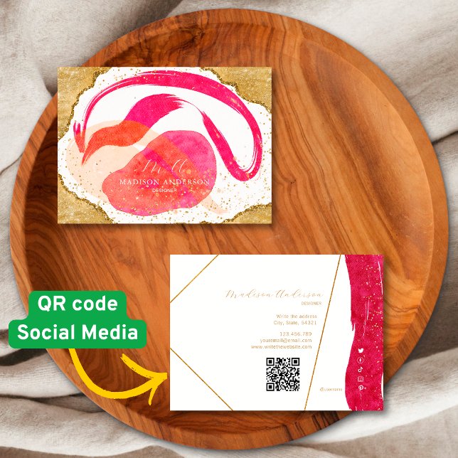 Hot Pink Gold Glitter Website QR Code Business Card (Creator Uploaded)