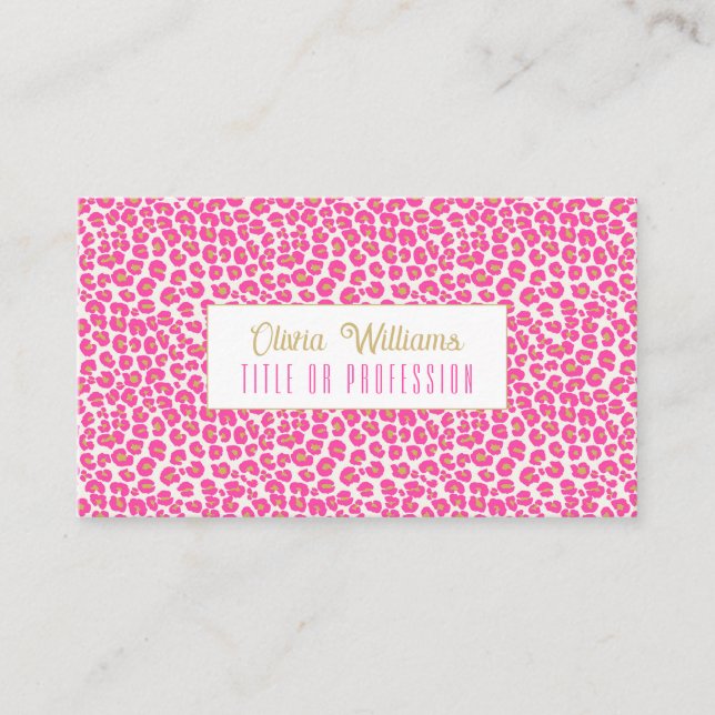 Hot Pink Gold Leopard Pattern Business Card (Front)