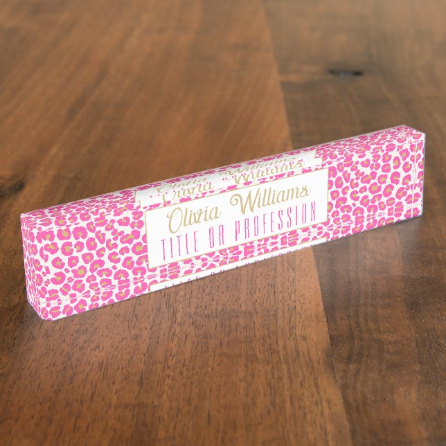 Hot Pink Gold Leopard Pattern Nameplate (Side)