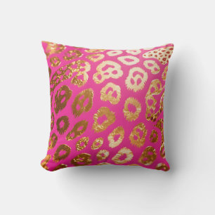 Hot Pink Gold Leopard Print Glam Cushion