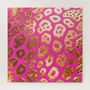 Hot Pink Gold Leopard Print Glam Jigsaw Puzzle