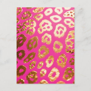 Hot Pink Gold Leopard Print Glam Postcard