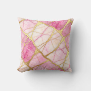 Hot Pink + Gold Modern Luxury Marble Throw Pillow