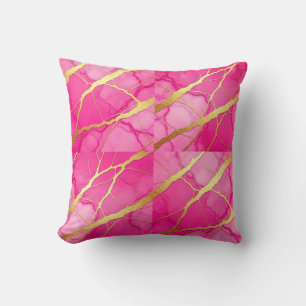 Hot Pink + Gold Modern Luxury Marble Throw Pillow