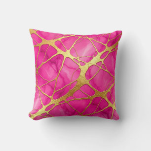 Hot Pink + Gold Modern Luxury Marble Throw Pillow