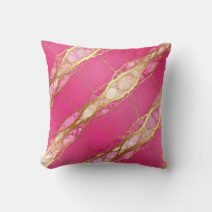 Hot Pink + Gold Modern Luxury Marble Throw Pillow