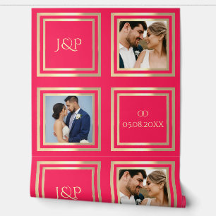 Hot pink gold photo names wedding decoration wallpaper