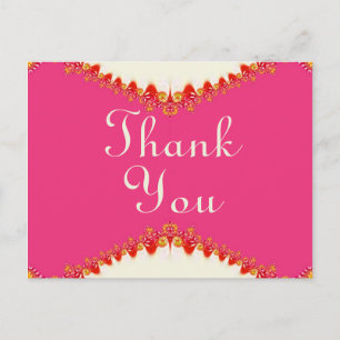 Hot Pink + Gold Red Lace Thank You Postcard
