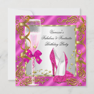 Hot Pink Gold Silver Women's Birthday Party Invitation