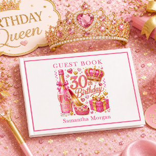 Hot Pink Gold Sparkle 30th Birthday Guest Book
