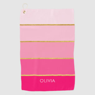 Hot Pink & Gold Striped Ombre Golf Towel