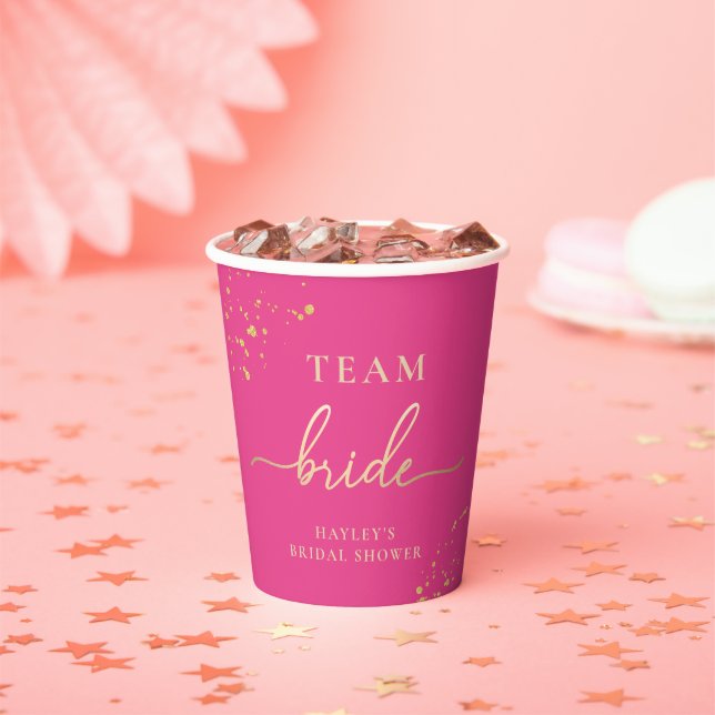 Hot Pink Gold Team Bride Paper Cups (Insitu)