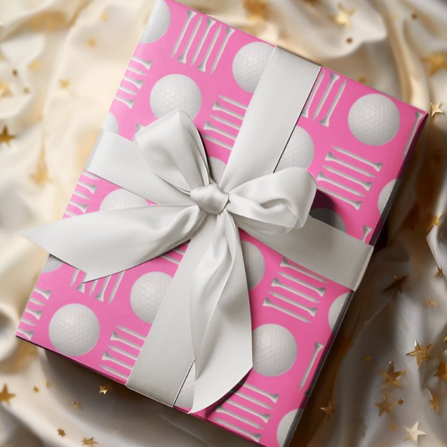 Hot Pink Golf Ball and Tee Gift  Wrapping Paper (Creator Uploaded)