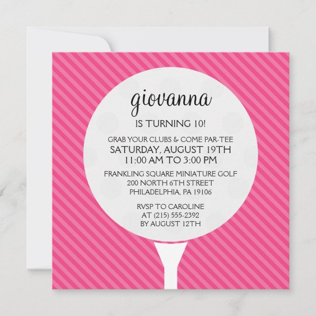 Hot Pink Golf Ball Miniature Golf Birthday Party Invitation (Front)