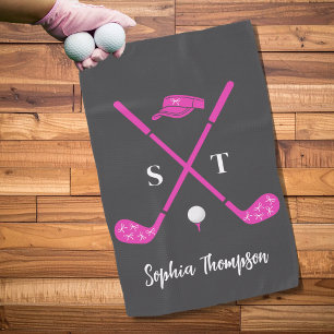 Hot Pink Golf Club White Bows Custom Birthday Towel